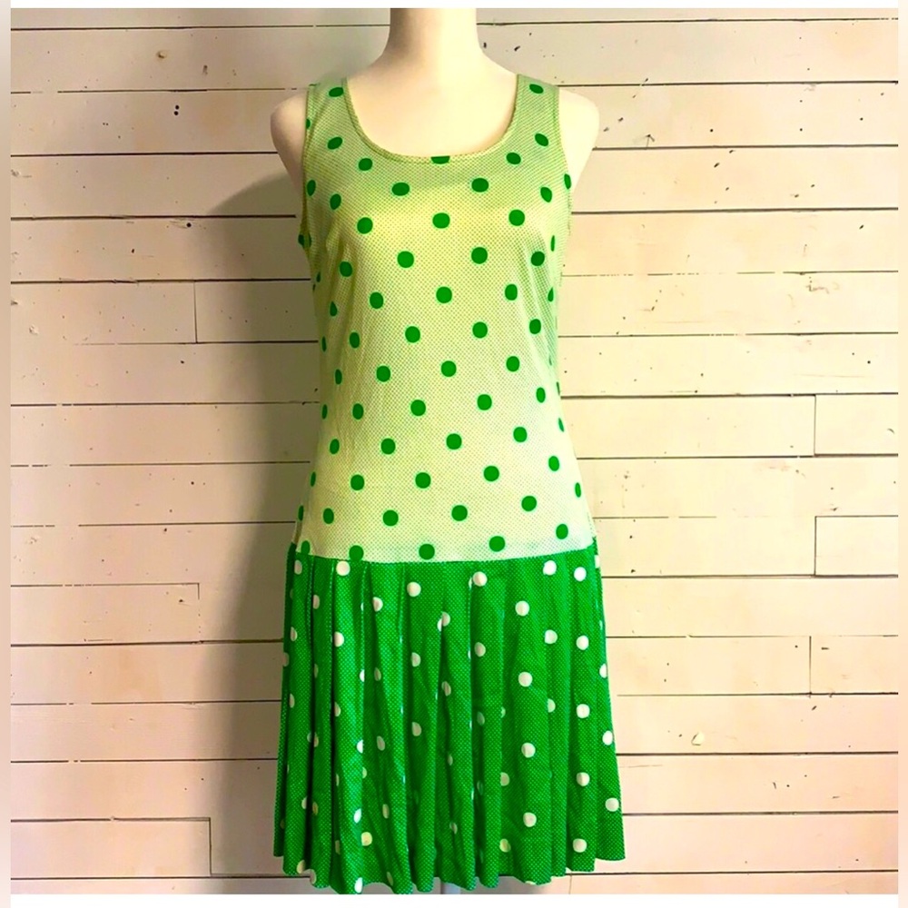 60’s 70’s Vintage Handmade Polka Dot Drop Waist Pleated Dress